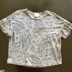 T. LA ruffled gray paisley tee, size XS